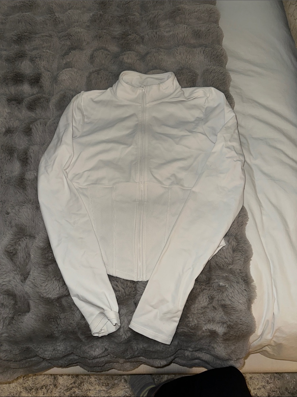 ALO Yoga White Full-Zip Bomber Jacket